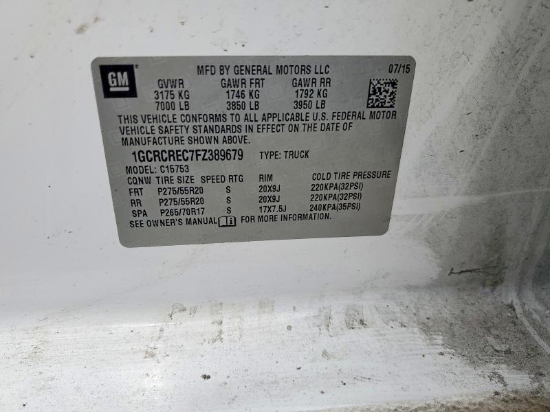 2015 Chevrolet Silverado მანქანა იყიდება აუქციონზე, vin: 1GCRCREC7FZ389679, აუქციონის ნომერი: 51298196