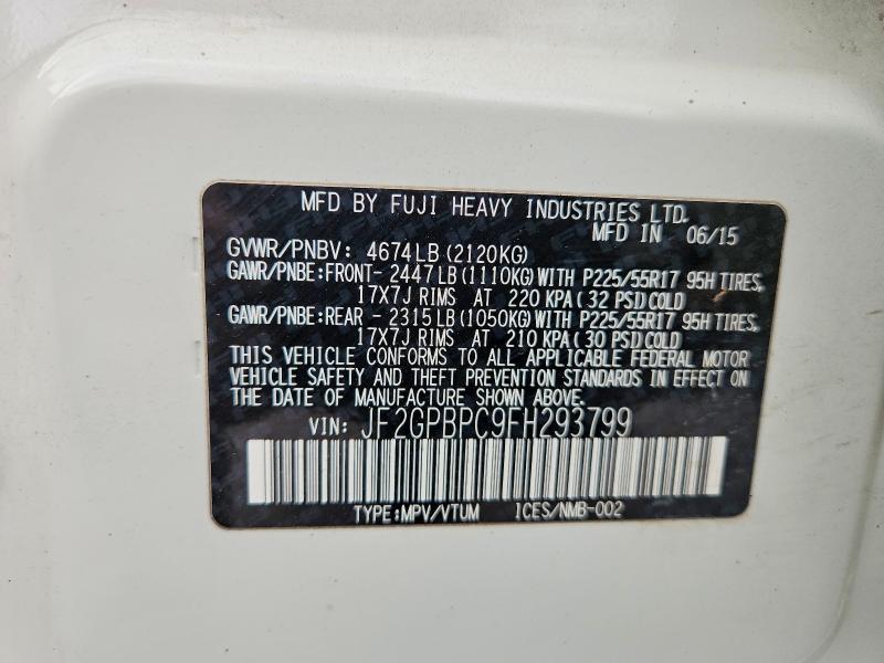2015 Subaru Xv Crosstrek მანქანა იყიდება აუქციონზე, vin: JF2GPBPC9FH293799, აუქციონის ნომერი: 51854686