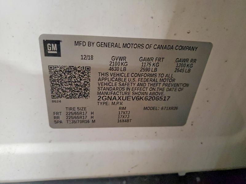 Продажа на аукционе авто 2019 Chevrolet Equinox, vin: 2GNAXUEV6K6206517, номер лота: 51945776