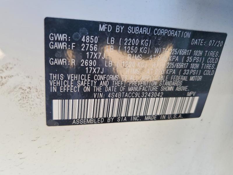 51514496 :رقم المزاد ، 4S4BTACC9L3243042 vin ، 2020 Subaru Outback مزاد بيع