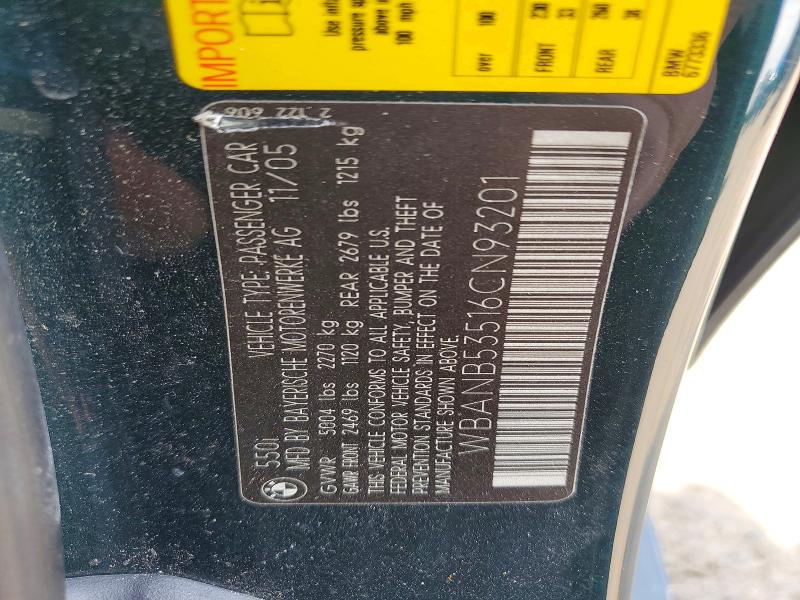 2006 Bmw 550 მანქანა იყიდება აუქციონზე, vin: WBANB53516CN93201, აუქციონის ნომერი: 51409576