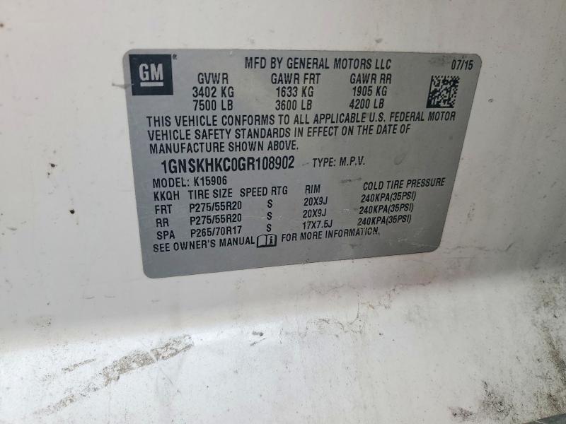 2016 Chevrolet Suburban მანქანა იყიდება აუქციონზე, vin: 1GNSKHKC0GR108902, აუქციონის ნომერი: 51699276