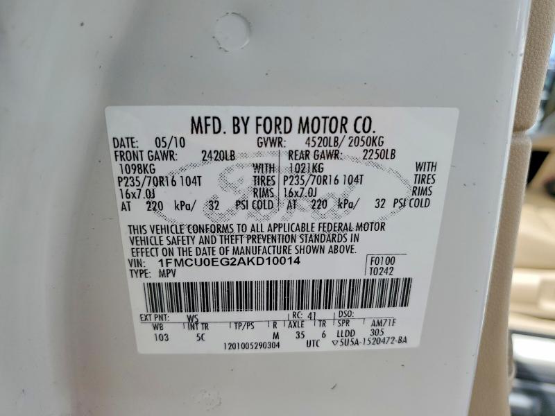 Продажа на аукционе авто 2010 Ford Escape, vin: 1FMCU0EG2AKD10014, номер лота: 45535996