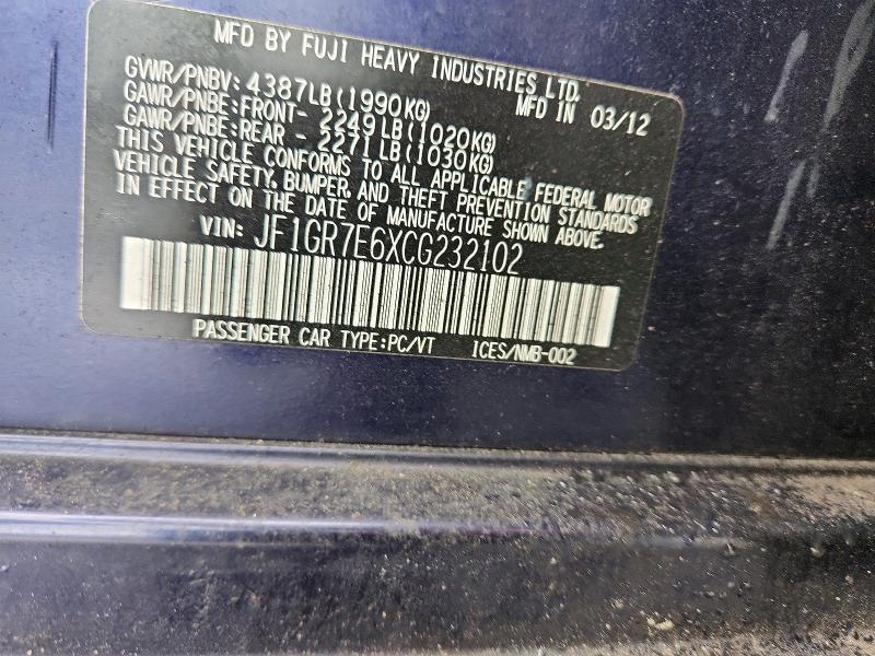Aukcja sprzedaży 2012 Subaru Impreza, vin: JF1GR7E6XCG232102, numer aukcji: 49475786