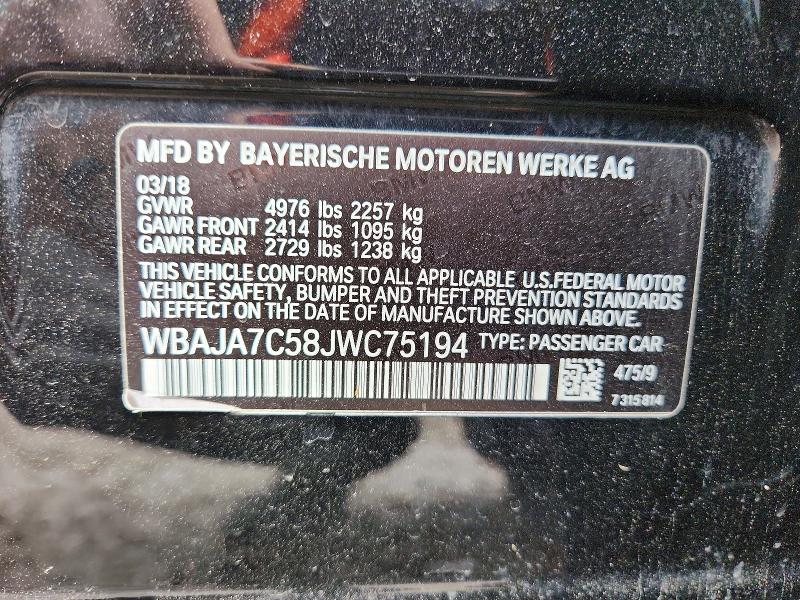 Aukcja sprzedaży 2018 Bmw 530, vin: WBAJA7C58JWC75194, numer aukcji: 49582656