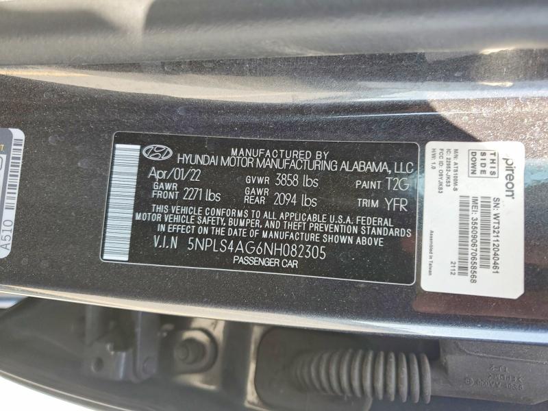 51040796 :رقم المزاد ، 5NPLS4AG6NH082305 vin ، 2022 Hyundai Elantra مزاد بيع