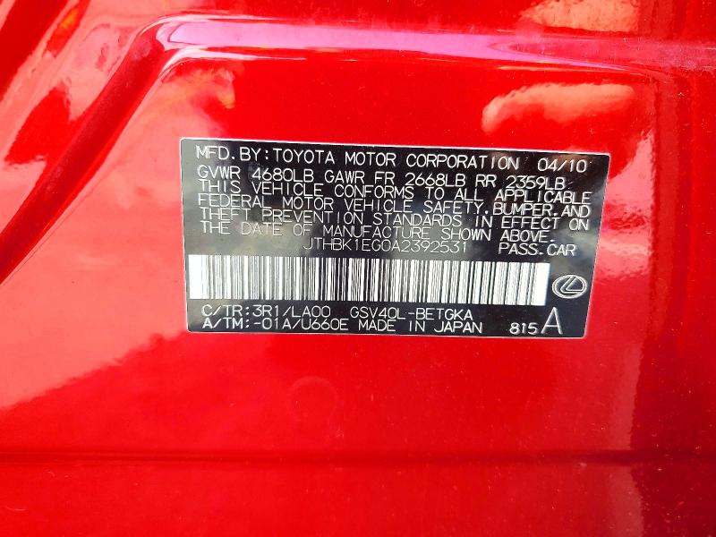 Продажа на аукционе авто 2010 Lexus Es, vin: JTHBK1EG0A2392531, номер лота: 50313776