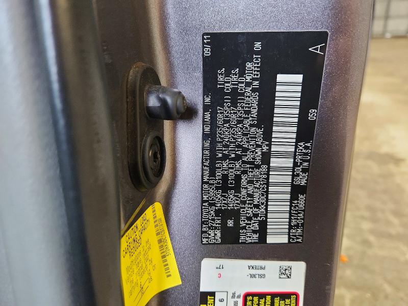 2012 Toyota Sienna მანქანა იყიდება აუქციონზე, vin: 5TDKK3DC7CS178188, აუქციონის ნომერი: 50156866