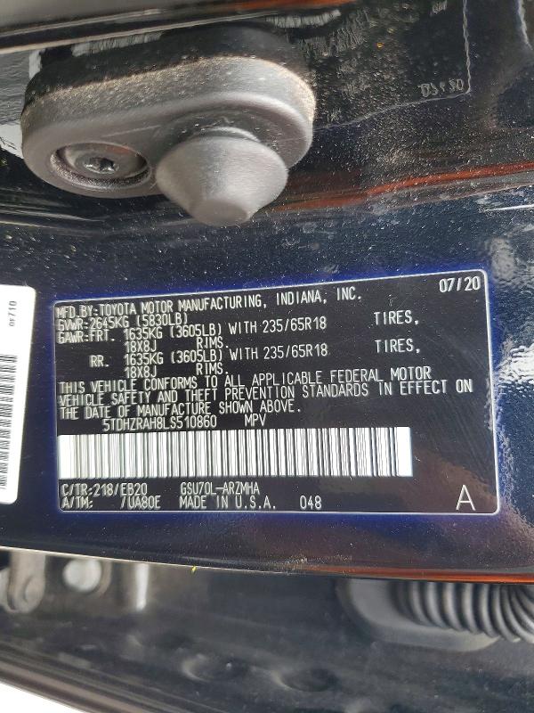 Aukcja sprzedaży 2020 Toyota Highlander, vin: 5TDHZRAH8LS510860, numer aukcji: 49035006