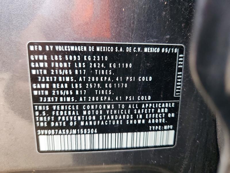 Aukcja sprzedaży 2018 Volkswagen Tiguan, vin: 3VV0B7AX9JM158304, numer aukcji: 50465376