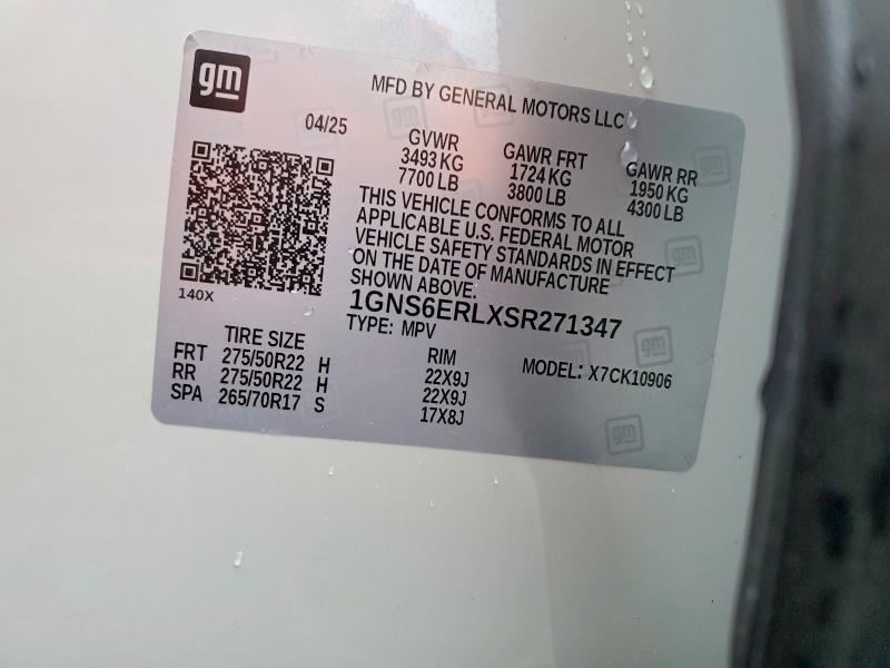 52063966 :رقم المزاد ، 1GNS6ERLXSR271347 vin ، 2025 Chevrolet Suburban مزاد بيع
