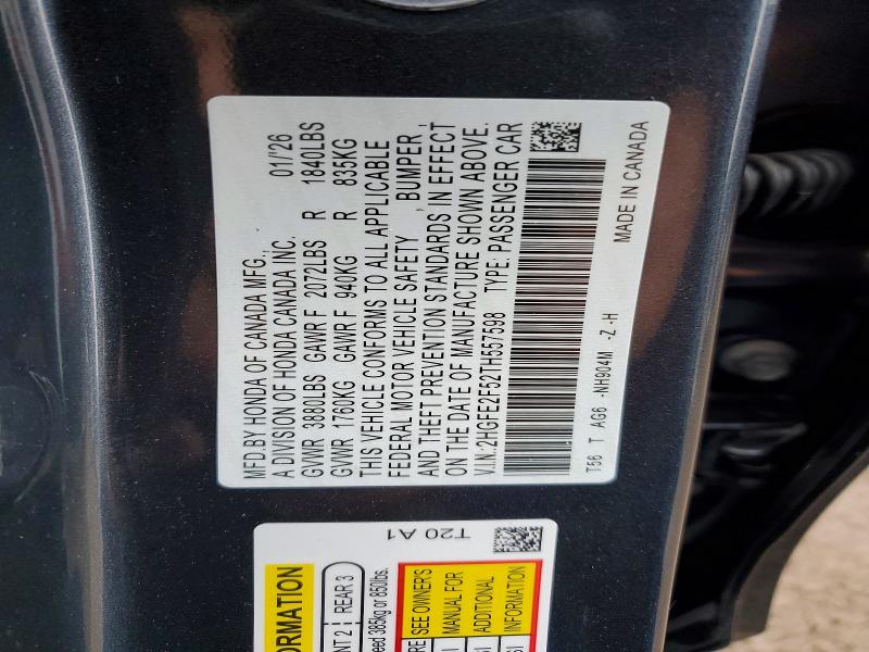 Aukcja sprzedaży 2026 Honda Civic, vin: 2HGFE2F52TH557598, numer aukcji: 51344326