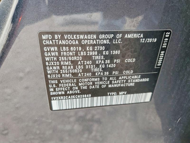 2019 Volkswagen Atlas მანქანა იყიდება აუქციონზე, vin: 1V2XR2CA2KC623849, აუქციონის ნომერი: 50394576