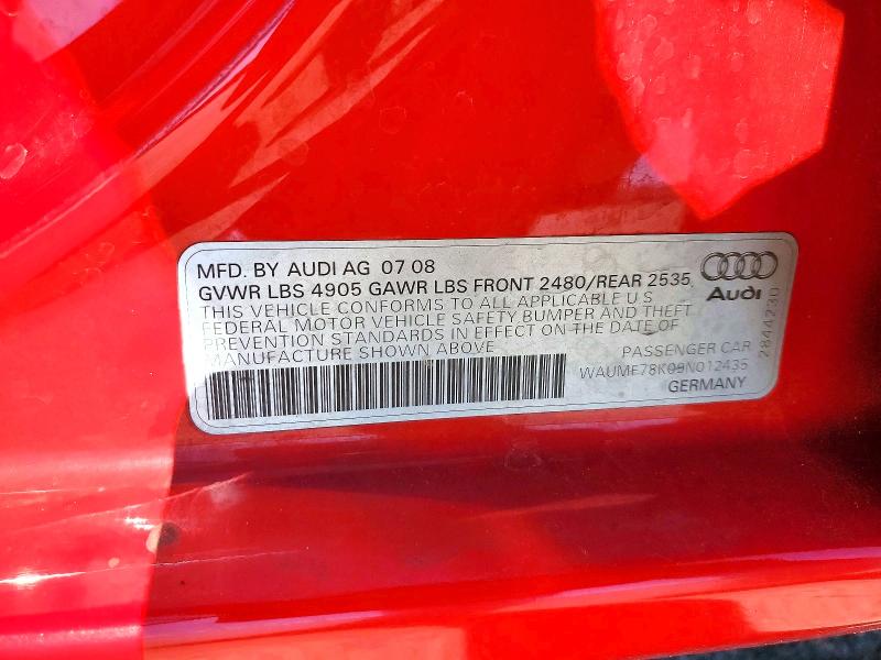 48703116 :رقم المزاد ، WAUMF78K09N012435 vin ، 2009 Audi A4 مزاد بيع