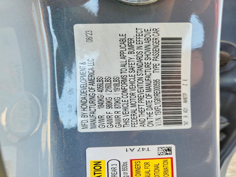 2024 Honda Civic მანქანა იყიდება აუქციონზე, vin: 19XFL1G81RE000595, აუქციონის ნომერი: 51664306