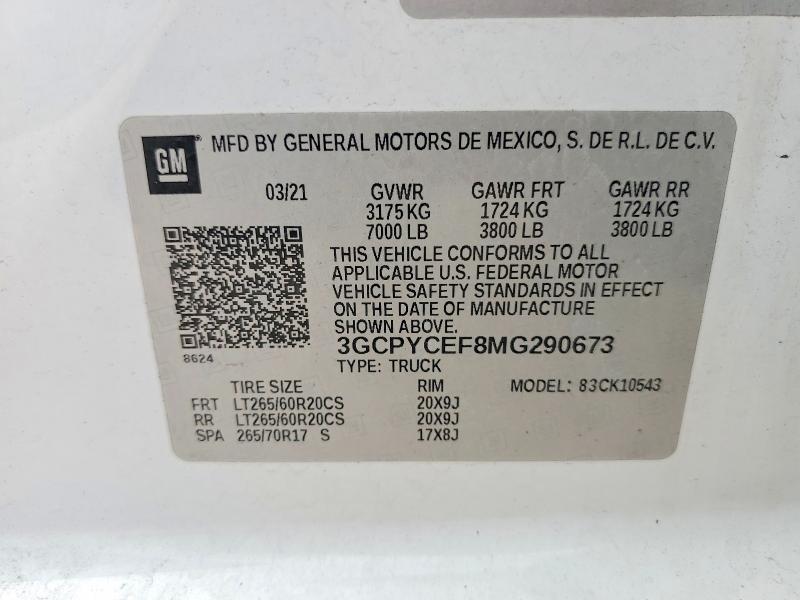 2021 Chevrolet Silverado მანქანა იყიდება აუქციონზე, vin: 3GCPYCEF8MG290673, აუქციონის ნომერი: 50354886