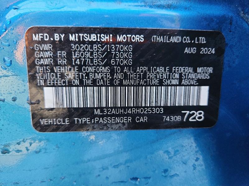Продаж на аукціоні авто 2024 Mitsubishi Mirage, vin: ML32AUHJ4RH025303, номер лоту: 49394246