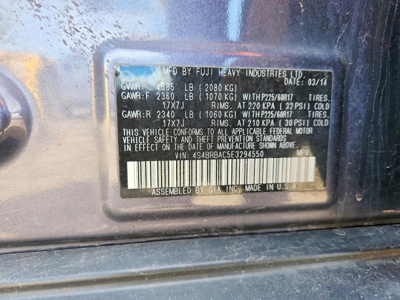 50633636 :رقم المزاد ، 4S4BRBAC5E3294550 vin ، 2014 Subaru Outback مزاد بيع