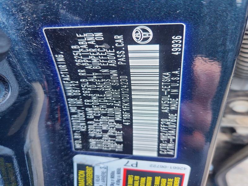 48933656 :رقم المزاد ، 4T1BF1FK1CU124230 vin ، 2012 Toyota Camry مزاد بيع