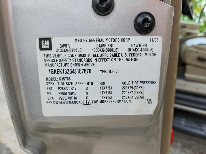 51649316 :رقم المزاد ، 1GKEK13Z64J187670 vin ، 2004 Gmc Yukon مزاد بيع
