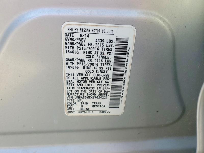 49878646 :رقم المزاد ، JN8AS5MTXEW624221 vin ، 2014 Nissan Rogue Select مزاد بيع