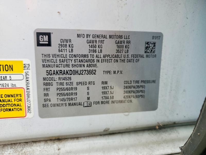 Продаж на аукціоні авто 2017 Buick Enclave, vin: 5GAKRAKD0HJ273662, номер лоту: 50861546