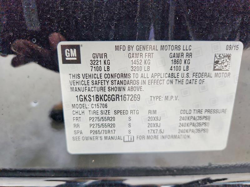 50753456 :رقم المزاد ، 1GKS1BKC6GR167269 vin ، 2016 Gmc Yukon مزاد بيع
