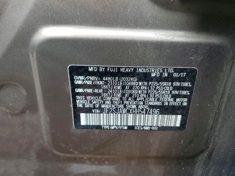 49496866 :رقم المزاد ، JF2SJAWCXHH547496 vin ، 2017 Subaru Forester مزاد بيع