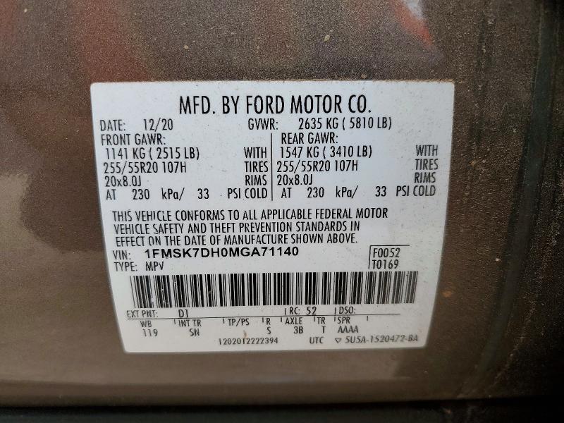 Продаж на аукціоні авто 2021 Ford Explorer, vin: 1FMSK7DH0MGA71140, номер лоту: 49897076