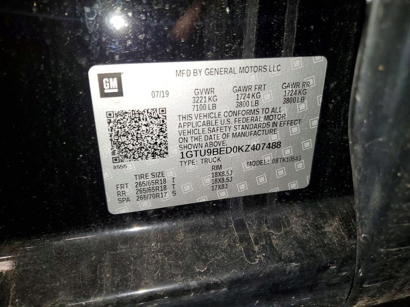 49935456 :رقم المزاد ، 1GTU9BED0KZ407488 vin ، 2019 Gmc Sierra مزاد بيع