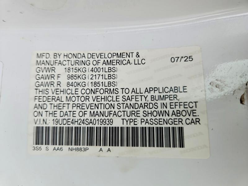 2025 Acura Integra მანქანა იყიდება აუქციონზე, vin: 19UDE4H24SA019939, აუქციონის ნომერი: 51690806
