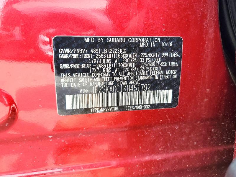 Продажа на аукционе авто 2019 Subaru Forester, vin: JF2SKAGC1KH451792, номер лота: 49560066