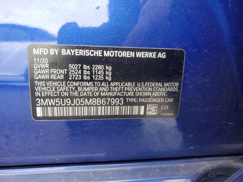 2021 Bmw M340xi მანქანა იყიდება აუქციონზე, vin: 3MW5U9J05M8B67993, აუქციონის ნომერი: 50189356