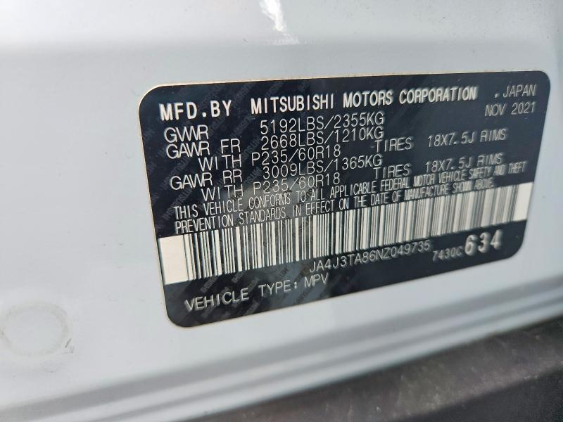 Продаж на аукціоні авто 2022 Mitsubishi Outlander, vin: JA4J3TA86NZ049735, номер лоту: 48953136