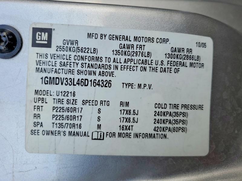 Продажа на аукционе авто 2006 Pontiac Montana, vin: 1GMDV33L46D164326, номер лота: 51044636