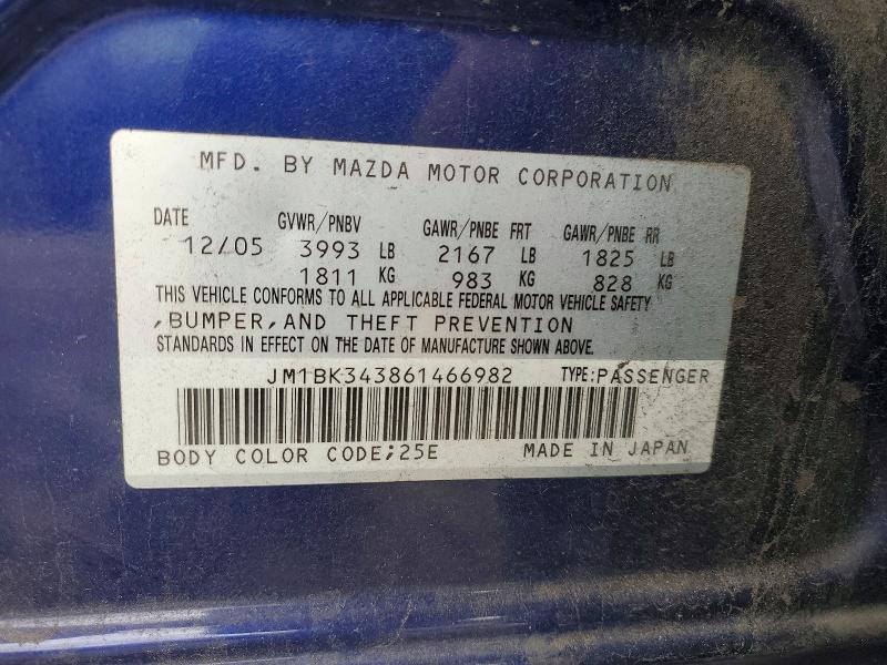 50952246 :رقم المزاد ، JM1BK343861466982 vin ، 2006 Mazda 3 مزاد بيع