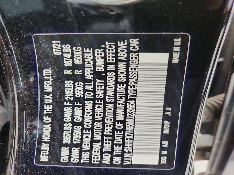 Aukcja sprzedaży 2021 Honda Civic, vin: SHHFK7H65MU232654, numer aukcji: 51552156