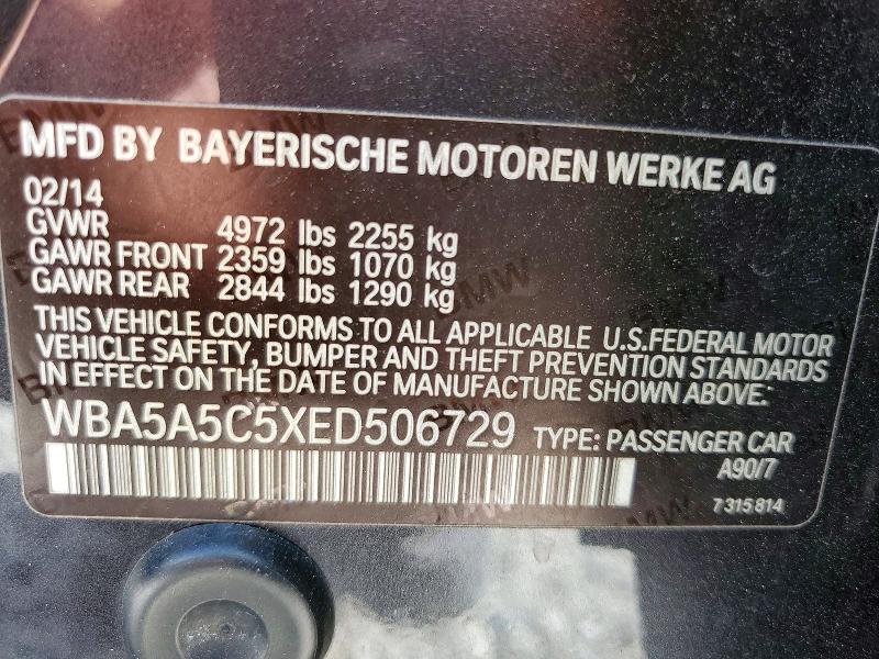 Aukcja sprzedaży 2014 Bmw 528, vin: WBA5A5C5XED506729, numer aukcji: 49948776