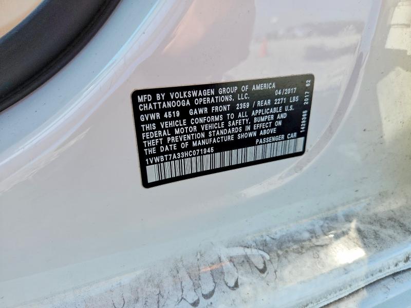 Aukcja sprzedaży 2017 Volkswagen Passat, vin: 1VWBT7A33HC071945, numer aukcji: 50220176