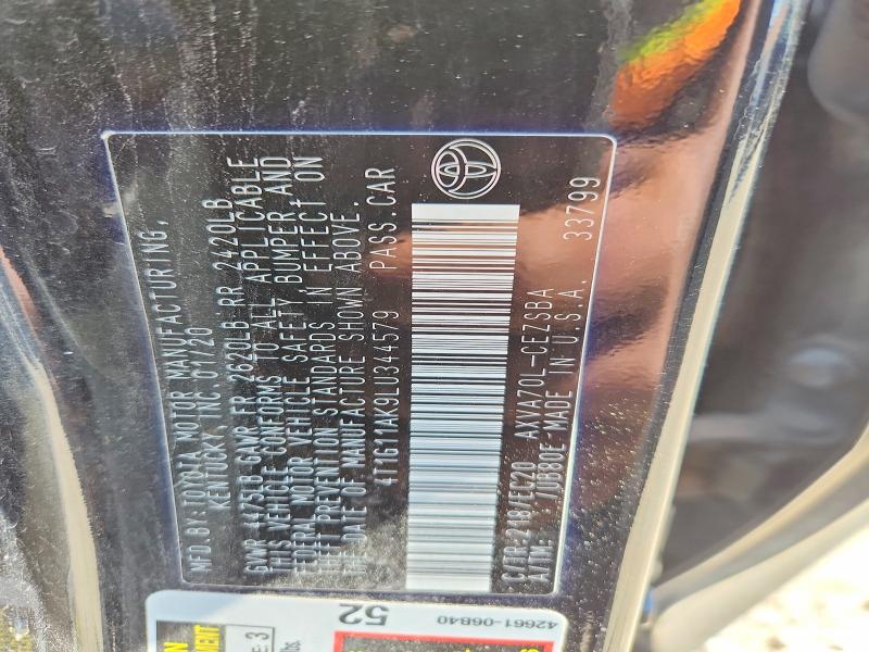 50505716 :رقم المزاد ، 4T1G11AK9LU344579 vin ، 2020 Toyota Camry مزاد بيع
