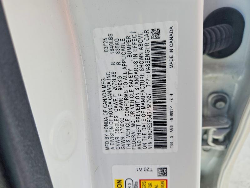 51304046 :رقم المزاد ، 2HGFE2F54SH587927 vin ، 2025 Honda Civic مزاد بيع