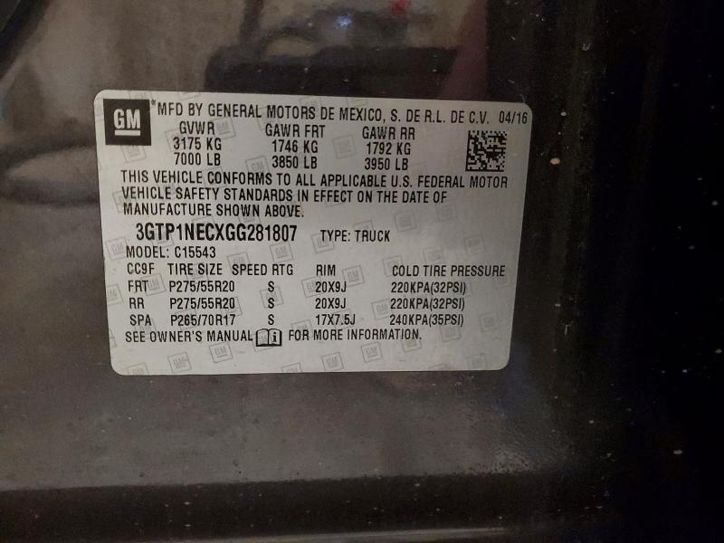 Продаж на аукціоні авто 2016 Gmc Sierra, vin: 3GTP1NECXGG281807, номер лоту: 48973056