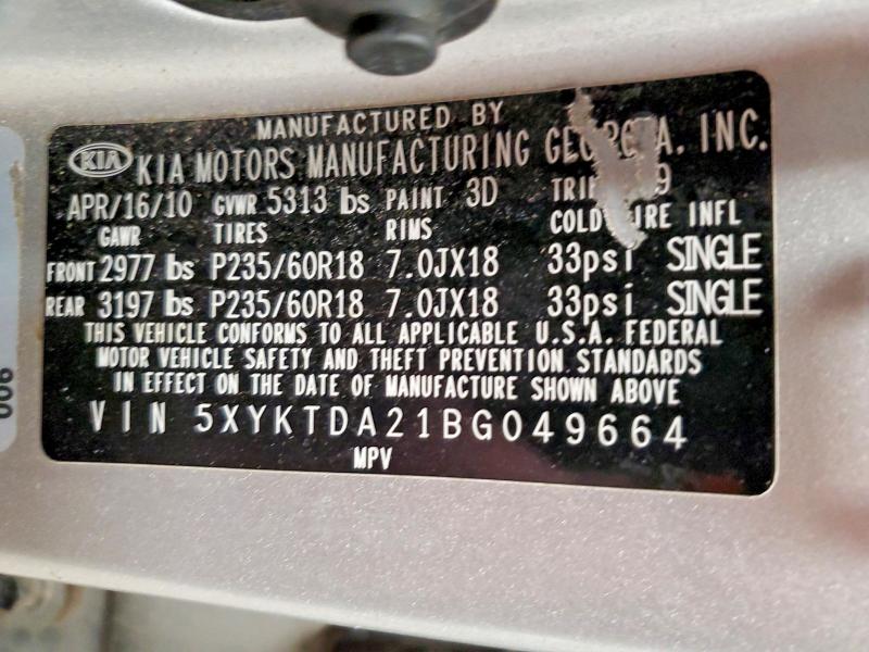 Продажа на аукционе авто 2011 Kia Sorento, vin: 5XYKTDA21BG049664, номер лота: 48344986