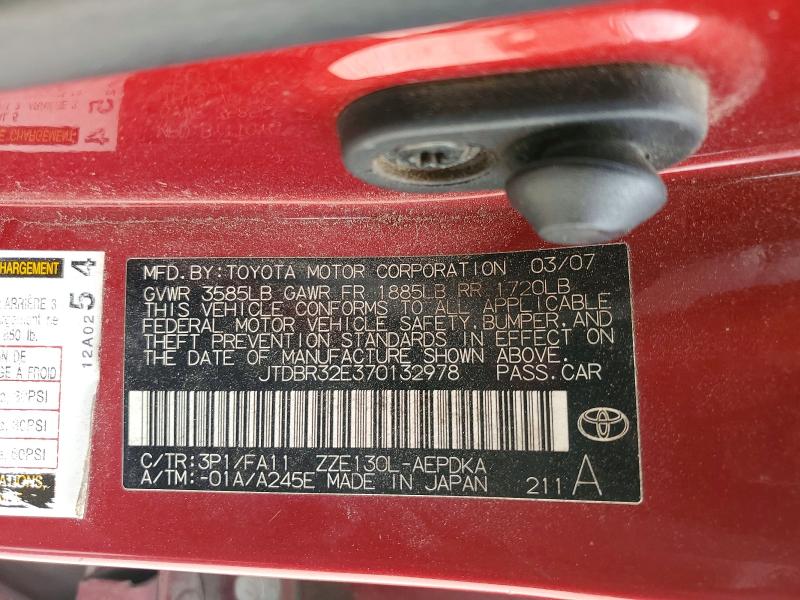 49985536 :رقم المزاد ، JTDBR32E370132978 vin ، 2007 Toyota Corolla مزاد بيع