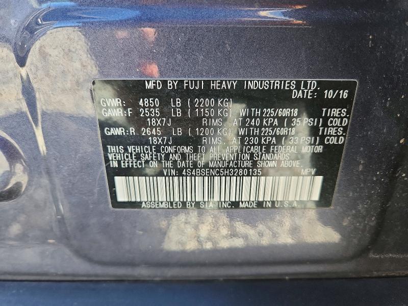 2017 Subaru Outback მანქანა იყიდება აუქციონზე, vin: 4S4BSENC5H3280135, აუქციონის ნომერი: 51285356