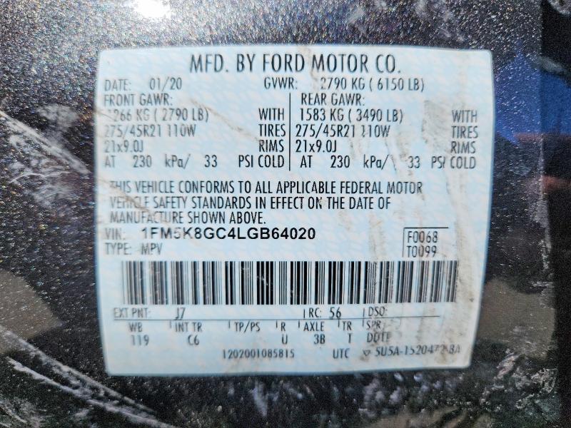 Продаж на аукціоні авто 2020 Ford Explorer, vin: 1FM5K8GC4LGB64020, номер лоту: 49517866