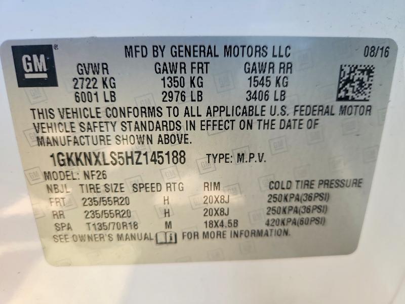 Aukcja sprzedaży 2017 Gmc Acadia, vin: 1GKKNXLS5HZ145188, numer aukcji: 49280296