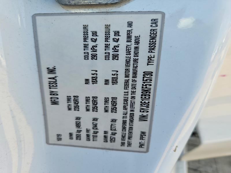 2019 Tesla Model 3 მანქანა იყიდება აუქციონზე, vin: 5YJ3E1EB9KF515730, აუქციონის ნომერი: 49652536