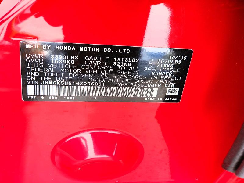Aukcja sprzedaży 2016 Honda Fit, vin: JHMGK5H51GX006881, numer aukcji: 51782466