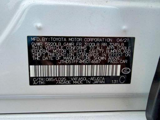 51129416 :رقم المزاد ، JTHD51FF4M5014687 vin ، 2021 Lexus Ls 500 مزاد بيع